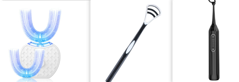 Escova Elétrica 360° em Formato U – Limpeza Completa, Luz Azul Clareadora