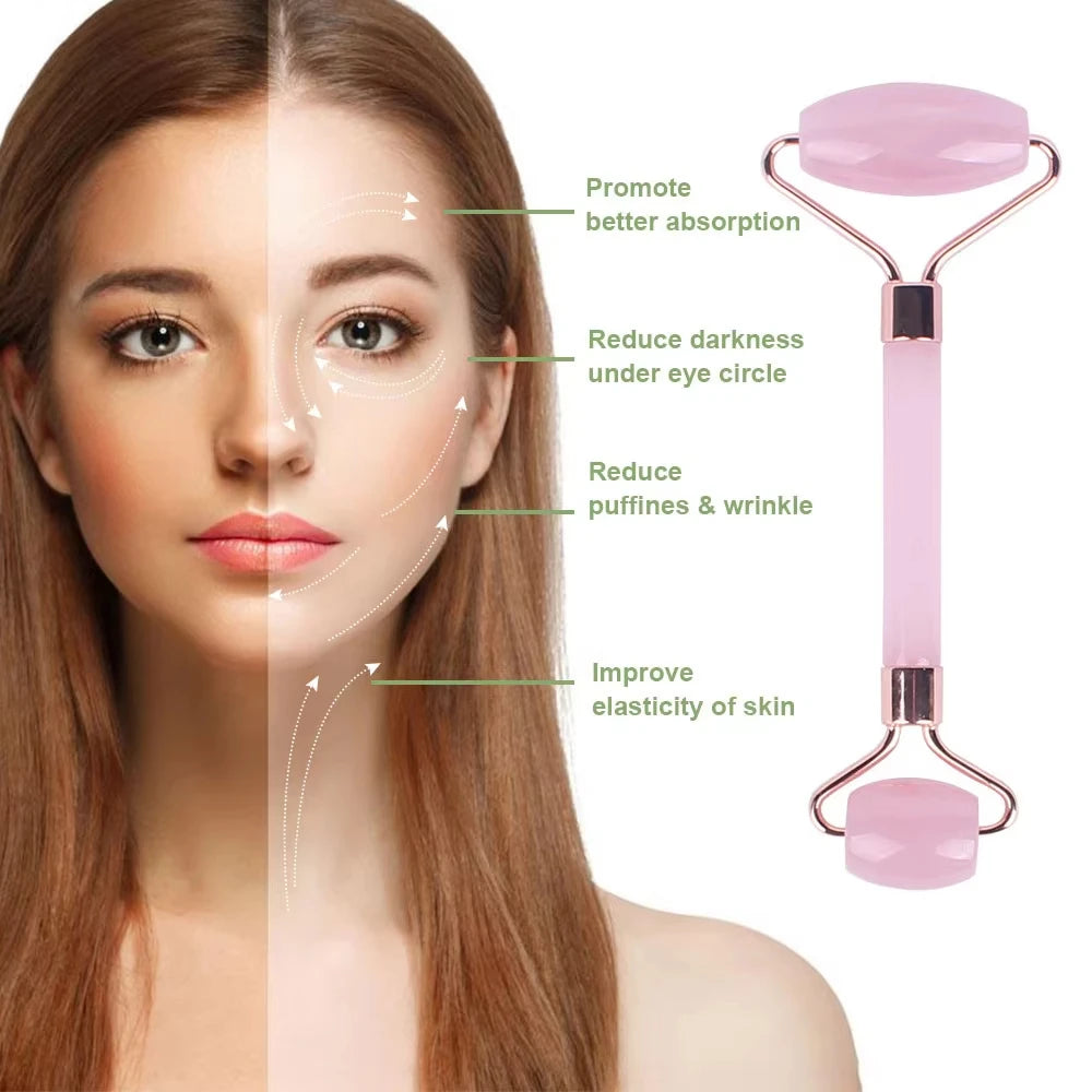 Embalagem do roller facial e gua sha de quartzo
