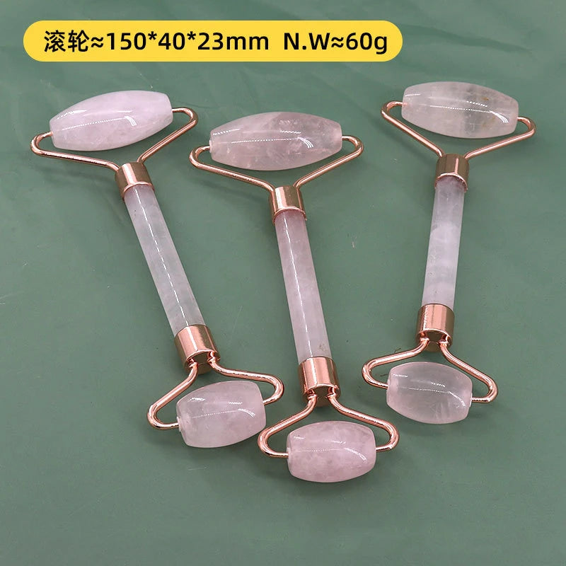 Rose Quartz Powder Crystal Jade Roller Massage Spa Pink Face