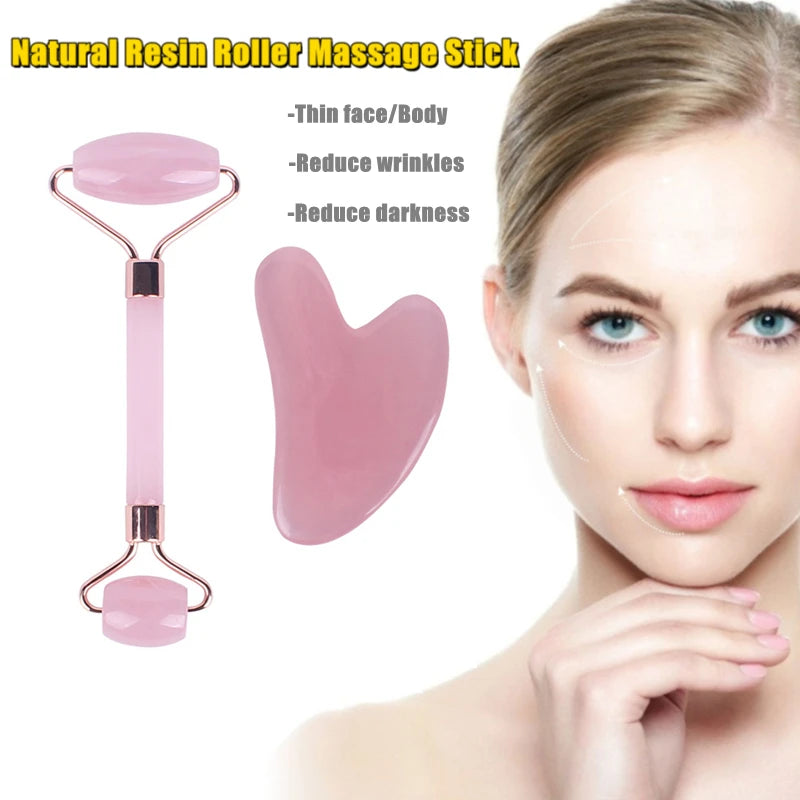 Roller facial quartzo rosa para drenagem linfática
